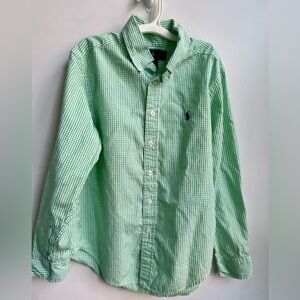 Boys Ralph Lauren Green and White Plaid Button Down Shirt size M (10-12)